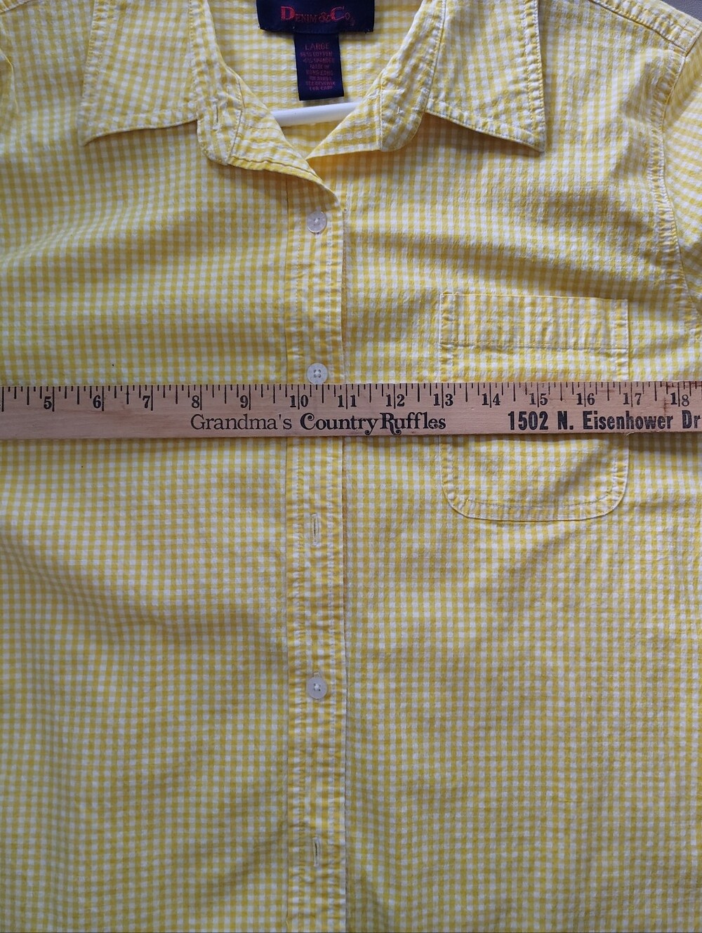 Denim&Co  Size L Yellow Gingham Button-Front Shirt - Picture 5 of 7